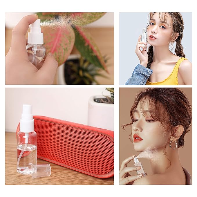 ZEROFIRE 2 Pack Spray Bottles 2oz Clear Plastic Empty Refillable Mini Spritzer for Travel, Cleaning, Gardening, Skin Care Atomizer for Essential Oils, Perfume