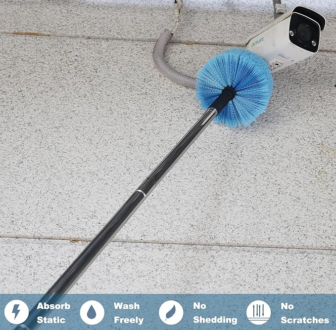 2 Pack Blue Twist-On Cobweb Duster Head Brush // Spider Web Brush for Outdoor & Indoor Web Cleaning // Fits Standard Acme Threaded Poles // Brush Head Only