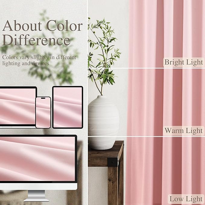 Pink Linen Curtains 90 inch Length 2 Panels Set for Bedroom Thermal Insulated 100% Blackout Linen Drapes Back Tab Neutral Rustic Modern Farmhouse Room Darkening Curtain 52x90