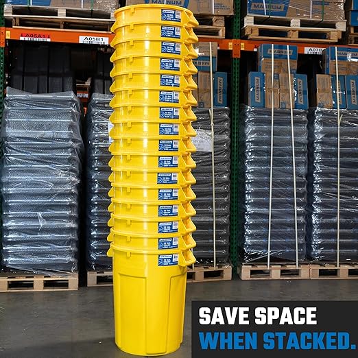 Magnum 32 Gallon Trash Can, High-Vis Yellow, Construction Grade, Heavy Duty Plastic, Jobsite Ready for Handling and Holding Garbage CMTC-C000-32Y02 (2 Pack)
