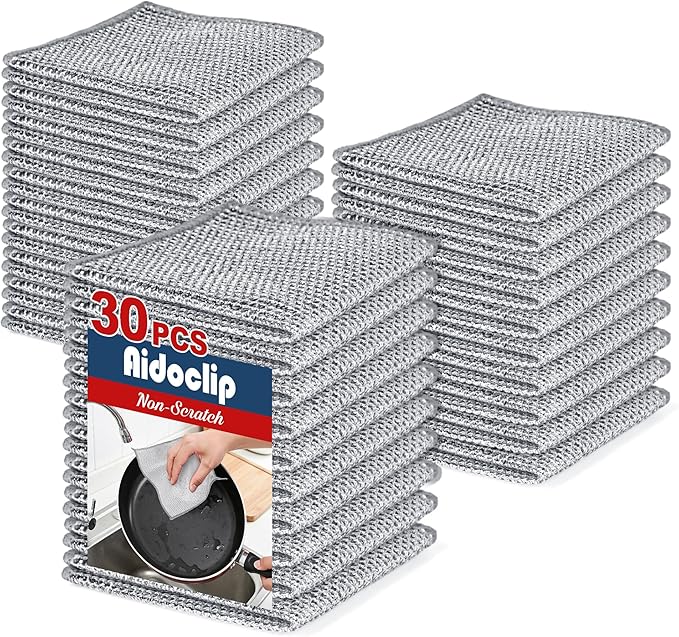Non Scratch Wire Dishcloth Multipurpose 30PCS - Kitchen Wire Dishwashing Rag Sets Bathroom Home Steel Wool Scrubber Essentials Towels Cleaning Pads Supplies,for Dishes Sinks, Dishes, Stove Top Tools