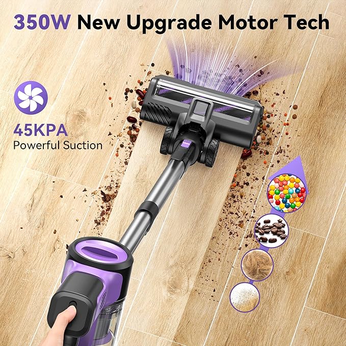 DEVOAC Cordless Vacuum Cleaner for Home, 45Kpa Lightweight Stick Vacuum with Powerful Suction, Rechargeable Battery Up to 50mins, Handheld Vacuum Cleaners for Hardwood Floor, Carpet, Pet Hair
