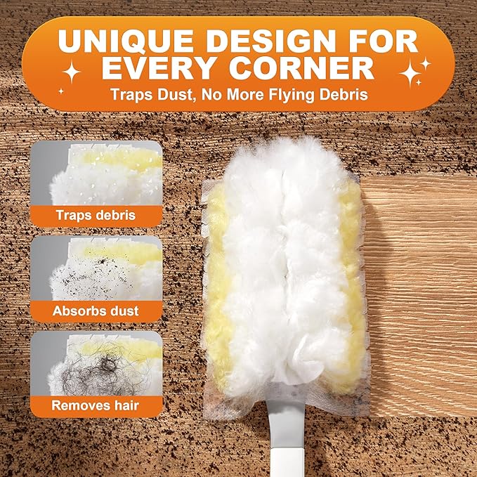JOYMOOP Disposable Duster for Cleaning, with 1 Handles & 48 Ct Blue Heavy Duty Refills for Swiffer Feather Duster, Household Cleaning Tool for Electronics, Dusting Furniture, Blinds, Pet Hair