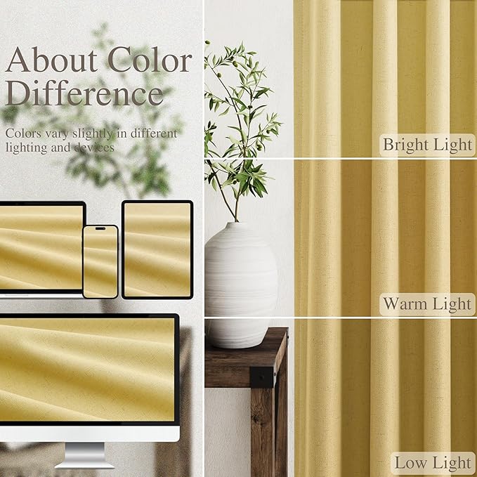 Full Black Out Gold Window Curtains 96 Inches Long Thermal Insulated Back Tab Rod Pocket Heat Reducing Noise Reducing Room Darkening 2 Panels Set for Bedroom Modern Urban Curtains Drapes 52x96