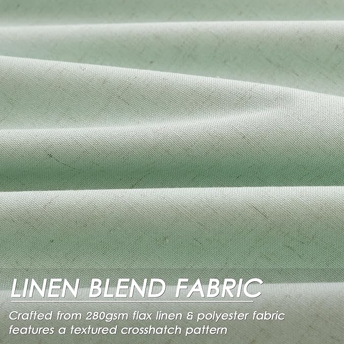 Nanspring Aqua Green Linen Blackout Curtains 96 Inches Long Back Tab Rod Pocket Heat Reducing Noise Cancelling Total Sun Blocking 2 Panels Set for Sliding Door Boho Farmhouse Curtains Drapes 52x96