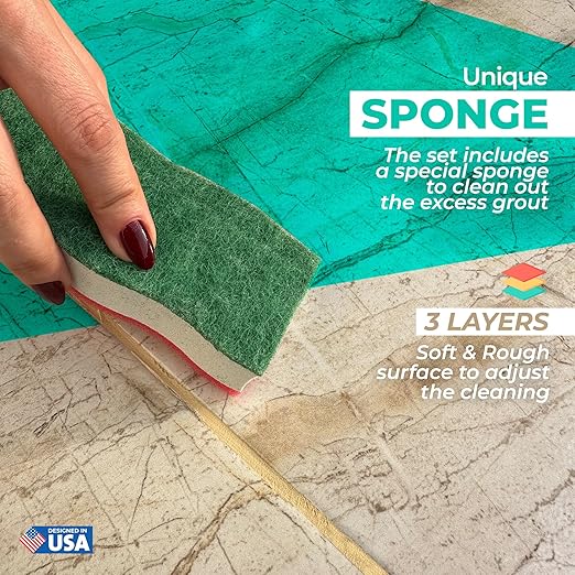 PentaUSA Grout Repair Kit with Removal Tool, Premix Grout Bundle Set, Sponge and Cleaner (8.8 Oz - 250gr) (Beige)