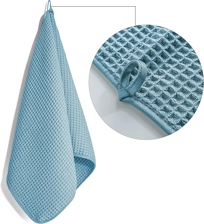 POLYTE Microfiber Lint Free Hand Towel, 16 x 30 in, 4 Pack (Green, Waffle Weave)