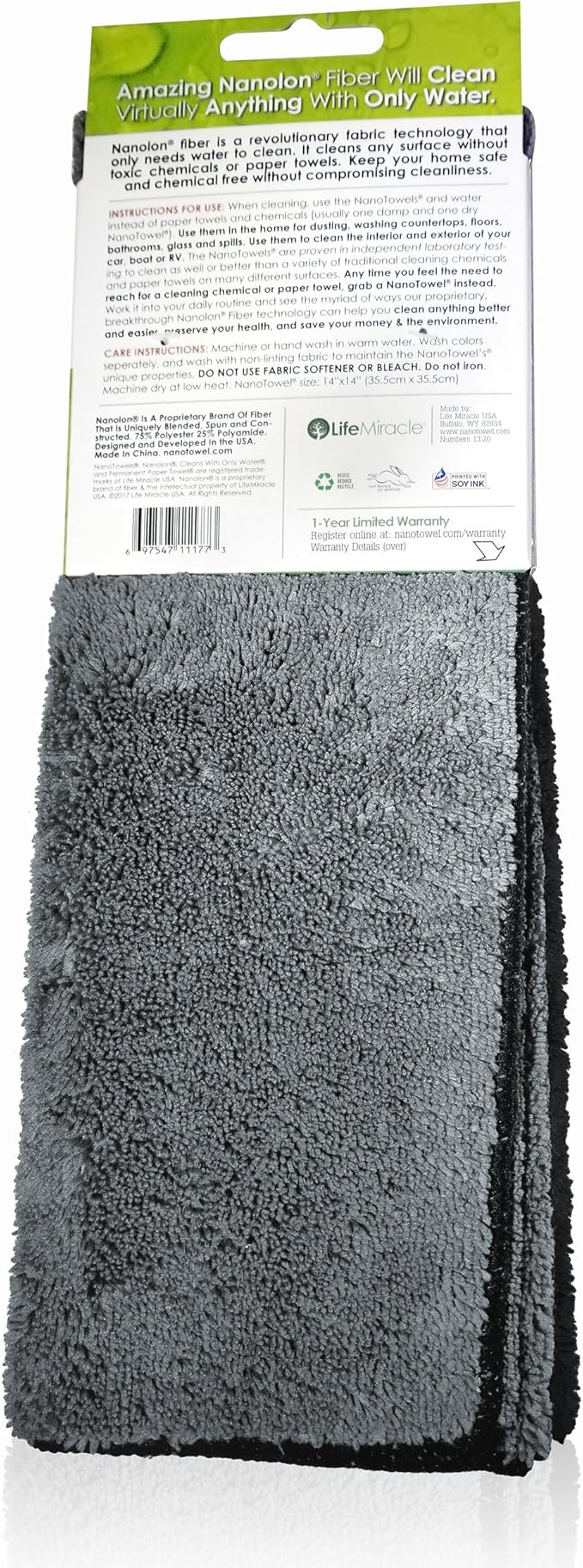 Life Miracle Nano Towels - The Amazing Eco Cloth That Cleans Virtually Any Surface with Only Water. No More Paper Towels Or Toxic Chemicals. 4-Pack (14x14, Grey)