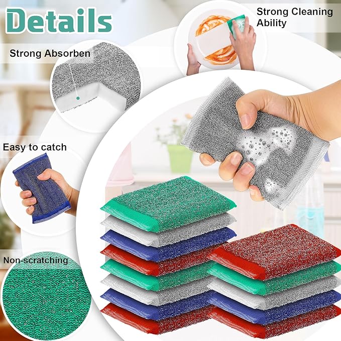 Thyle 36 Pack Steel Scrub Sponges for Dishes Non Scratch Scouring Multi Use Metal Scrubber Heavy Duty Dish Wash Kitchen Sponge for Pot Dish Washing Hard Surface Cleaning (Multicolored)