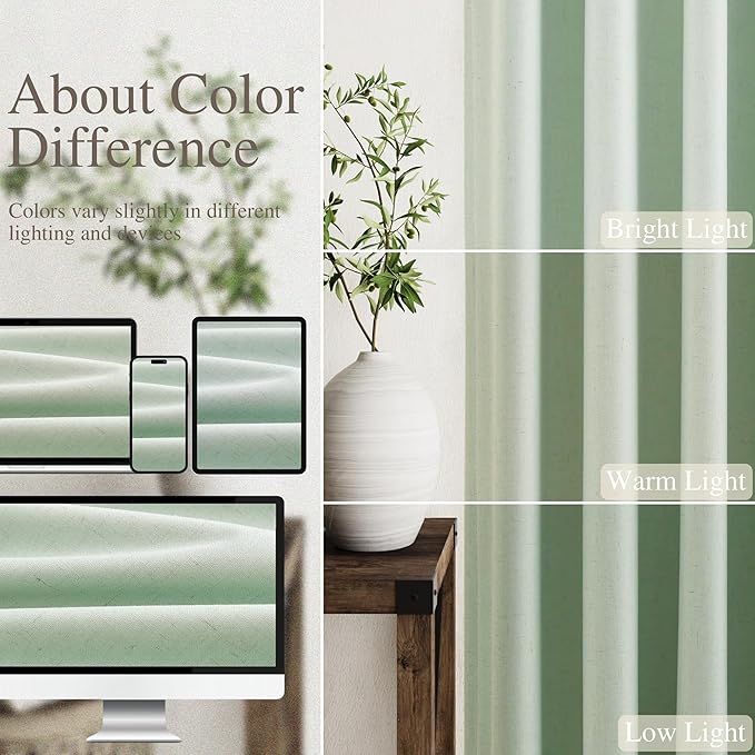 Black Out Aqua Green Window Curtains 108 Inches Long Loop Pocket Rod Pocket Cooling Noise Reducing Thermal Insulated 100% Blackout 2 Panels Set for Bedroom Neutral Rustic Curtains Drapes 52x108