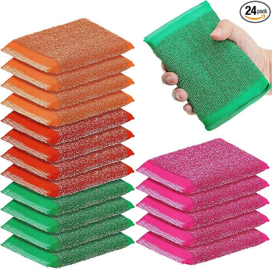 Thyle 24 Pack Steel Scrub Sponges for Dishes Non Scratch Scouring Sponge Multi Use Metal Scrubber Heavy Duty Dish Wash Kitchen Sponge for Pot Dish Washing Hard Surface Cleaning Tools (Vibrant Color)
