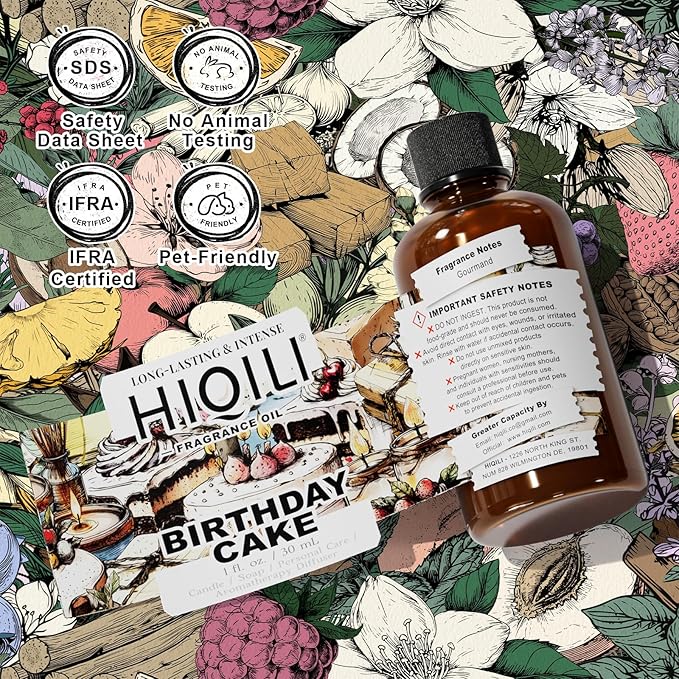 HIQILI Birthday Cake Fragrance Oil for Diffusers, Candle & Soap Making, Add to Aromatic Air Freshener Spray, Premium Grade - 1Fl Oz