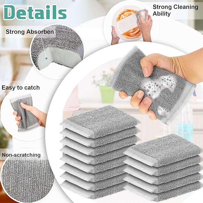 Thyle 12 Pack Steel Scrub Sponges for Dishes Non Scratch Scouring Sponge Multi Use Metal Scrubber Heavy Duty Dish Wash Kitchen Sponge for Pot Dish Washing Hard Surface Cleaning Tools (Gray)