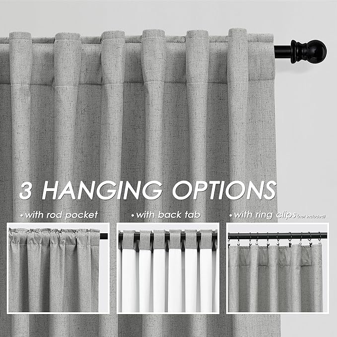 Charcoal Linen Blackout Curtains 120 Inch Length 2 Panels Set Burg Extra Long 10 Ft Back Tab Pocket Drapes Cotton Textured Total Sun Blocking Curtains for Living Room Cottage High Window 52x120