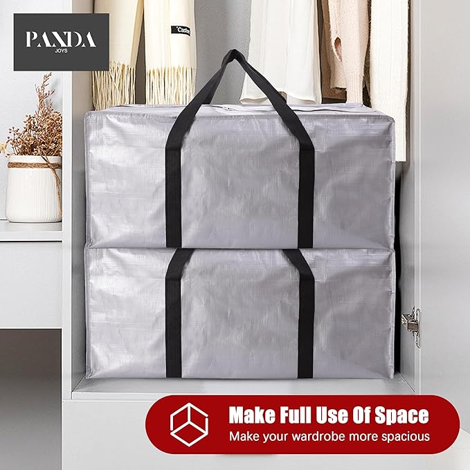 Extra Large Moving Bags with Zippers & Carrying Handles, Heavy-Duty Storage Tote for Space Saving Moving Storage, Fold Flat, Alternative to Box and Bin - 8 Pack, Silver