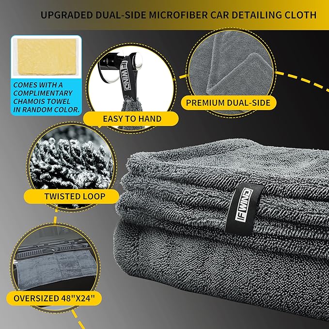 2 Pack Car Drying Towels (48”x24”),Extra Large Double-Twist Pile Drying Towels Car Detailing for Car Care Wash,Car Super Cleaning Supplies Chamois Cloth Accessories kit,Ultra Absorbency