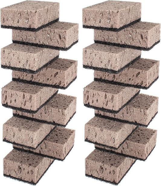 Okleen Taupe Multi Use Scrub Sponges. Made in Europe. 18 Pack, 4.3x2.8x1.4 inches. Best Odorless Durable Brown Heavy Duty Scrubber for Kitchen and Household Cleaning