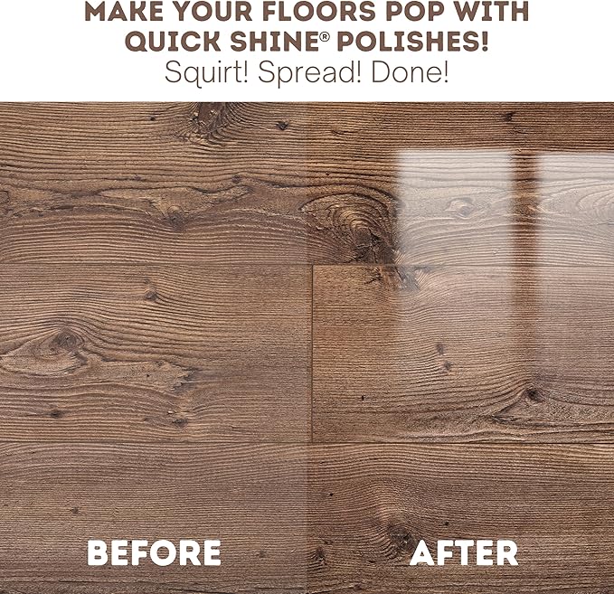 Quick Shine Hardwood Floor Luster-Polish 27oz-2pk | Plant-Derived w/Carnauba | Safer Choice, No PFAS, pH Neutral | Ready to Use Formula w/Anti-Slip Technology | Simply Squirt & Spread | Made in USA