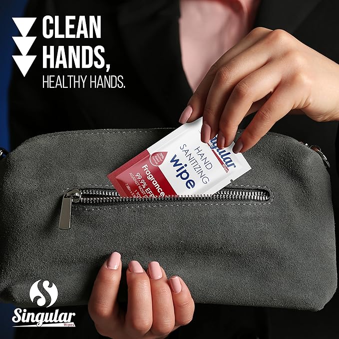 Hand Sanitizing Wipes Travel Size by Singular Wipes –100ct Individually Wrapped | Fragrance-Free, Moisturizing, 70% Isopropyl Alcohol Wipes | Travel, Home, Office, Daily Use | Made in USA