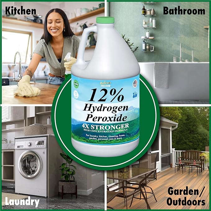 Nature's Freedom 12% Hydrogen Peroxide, Food Grade H2O2 and Purified Water Only, 1 Gallon Solution
