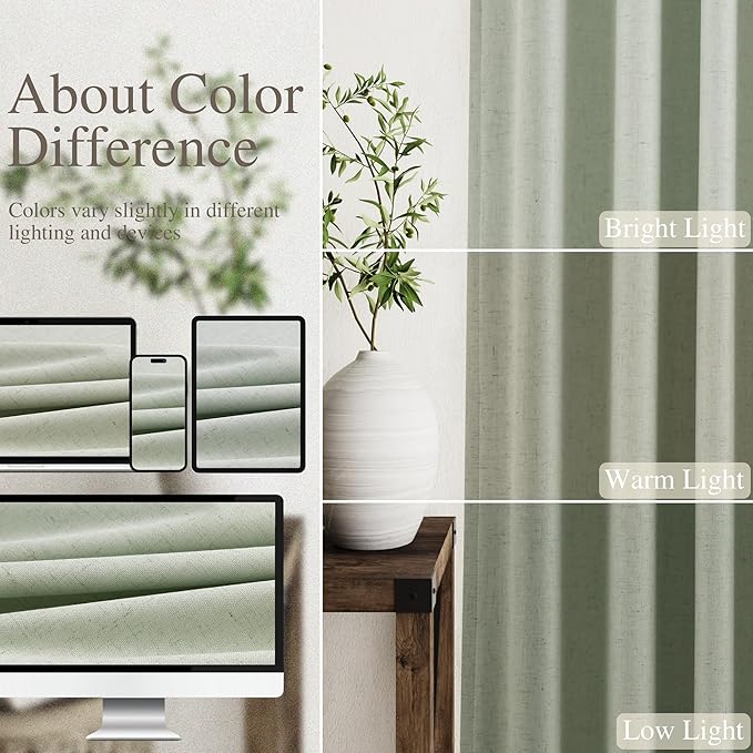 Full Black Out Mist Sage Window Curtains 108 Inches Long Loop Pocket Rod Pocket Sound Absorbing Light Blocking 2 Panels Set for Dining Room Neutral Rustic Modern Farmhouse Curtains Drapes 52x108
