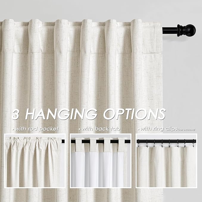 Full Black Out Beige White Window Curtains 108 Inches Back Tab Thermal Insulated Noise Reducing Full Light Black Out 2 Panels Set for Living Room Elegant Modern Curtains Drapes 52x108