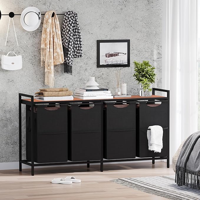 Heybly Laundry Hampers, Laundry Basket with Large Desktop Sorter for Laundry Room organization, Bathroom and Dorm Laundry Bags on Storage Shelf, Walnut HLH004WB