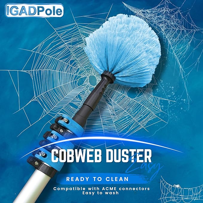 IGADPole 17 FT Water-Fed Cleaning Kit – Extendable Telescopic Pole with Soap-Dispenser, Brush & Cobweb Duster, Adjustable 5-17 FT Handle for Safe High Window, Gutter, Solar Panel & Exterior Cleaning