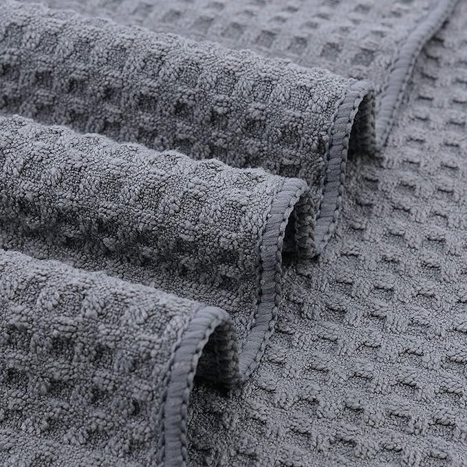POLYTE Ultra Premium Microfiber Kitchen Dish Cloth Waffle Weave, 8 Pack (12x12 in, Gray)