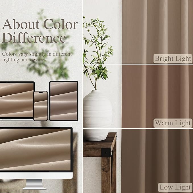 Nanspring Tan Linen Blackout Curtains 84 Inches Long Back Tab Burlap Flax Bedroom Blackout Curtains 2 Panel Sets Rustic Farmhouse Full Light Blocking Thermal Insulated Curtain 84 Inch Length
