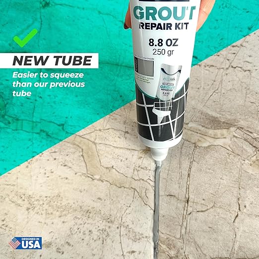 PentaUSA Tile Grout Repair Kit with Removal Tool, Premix Grout Bundle Set, Sponge and Cleaner (8.8 Oz - 250gr) (Grey)