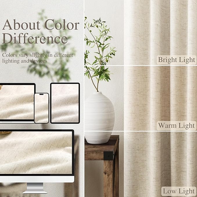 Beige Blackout Linen Curtains 94 inch Length 2 Panels for Living Room Oatmeal Pinch Pleated Black Out Drapes Farmhouse Rustic Room Darkening Total Blackout Window Curtain Bedroom 94 inches Long