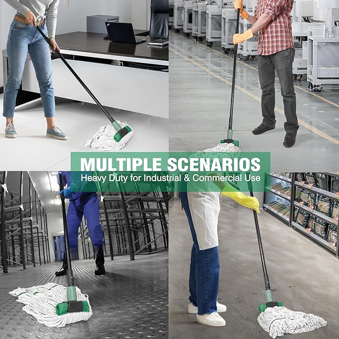 Heavy Duty Mop for Floor Cleaning, Industrial Commercial Mop with 57.5 Inches Long Handle,Looped-End String Wet Cotton Mops for Garage, Warehouse, Workshop