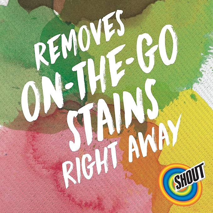 Shout Wipes Stain Remover for Clothes Laundry, Instant Stain Remover and Individually Wrapped, Travel Essentials, Works on Everyday Stains, 4 Wipes (Pack of 1)