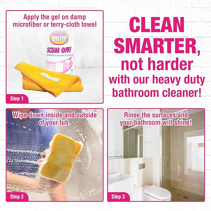 Quick N Brite Scum Off Shower Cleaner - No Scrub, No Harsh Chemical Daily Shower Cleaner, Multi-Surface All-Purpose Cleaner 64 Oz (Packaging May Vary)