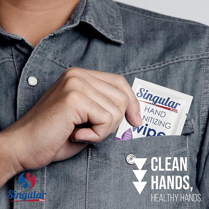 Hand Sanitizing Wipes Travel Size by Singular Wipes – 30ct Individually Wrapped | Lavender Scent, Moisturizing, 70% Alcohol Wipes | Travel, Office, School, Home | Made in USA