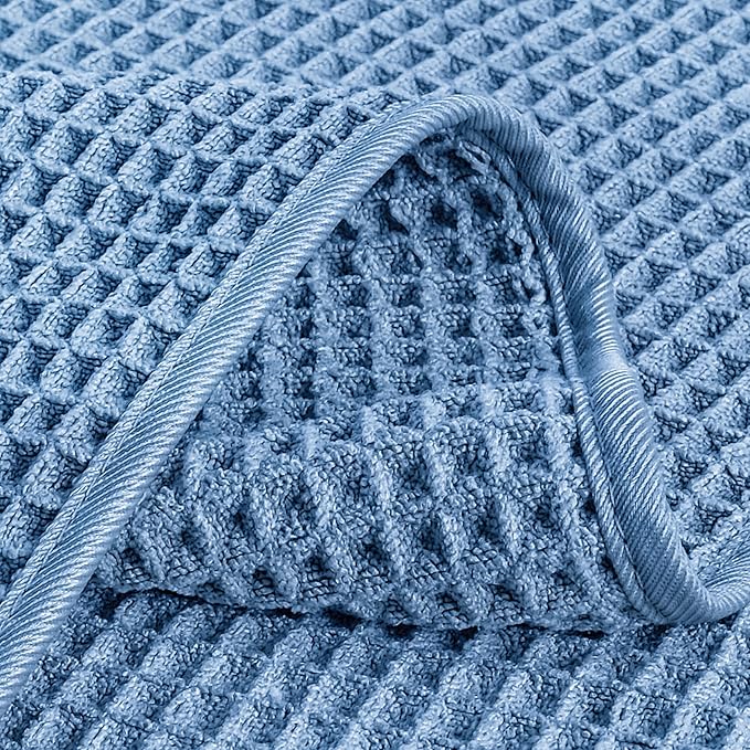 POLYTE Microfiber Lint Free Hand Towel, 16 x 30 in, 4 Pack (Blue, Waffle Weave)