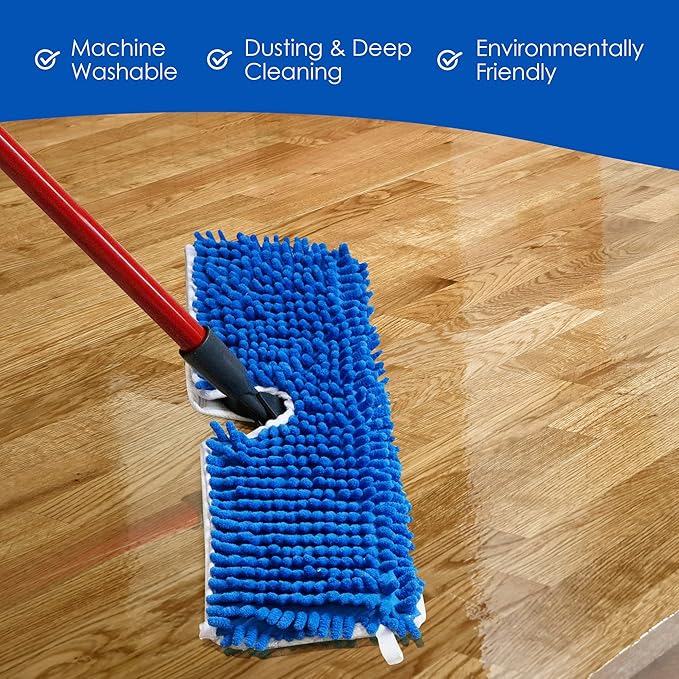 Houseables Dust Mop Replacement Head, Floor Mop Pads, Reusable Microfiber Flip Pads, Refill, Dust Head Replacement, Covers Washable, Refills, Flat, Dry, Wet, Rectangular, Double Sided, 18 Inch, 3 PK