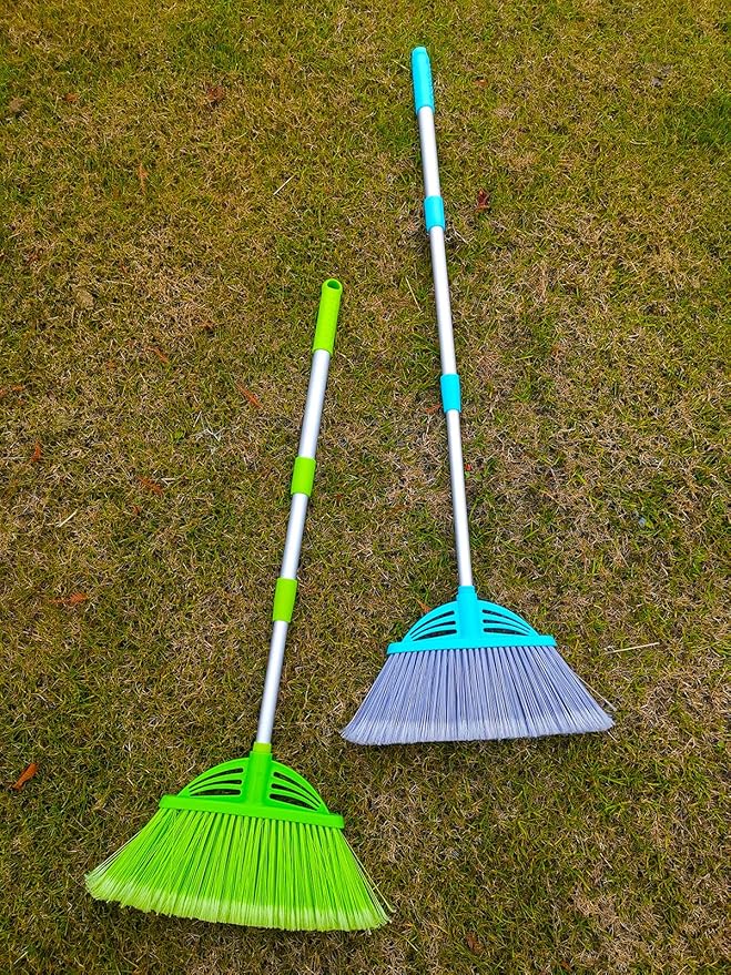 Xifando Three-Section Telescopic Aluminum Alloy Rod Long-Handled Broom for Housekeeping Garden Camping Outdoor&Indoor, 2 PCS Light Blue