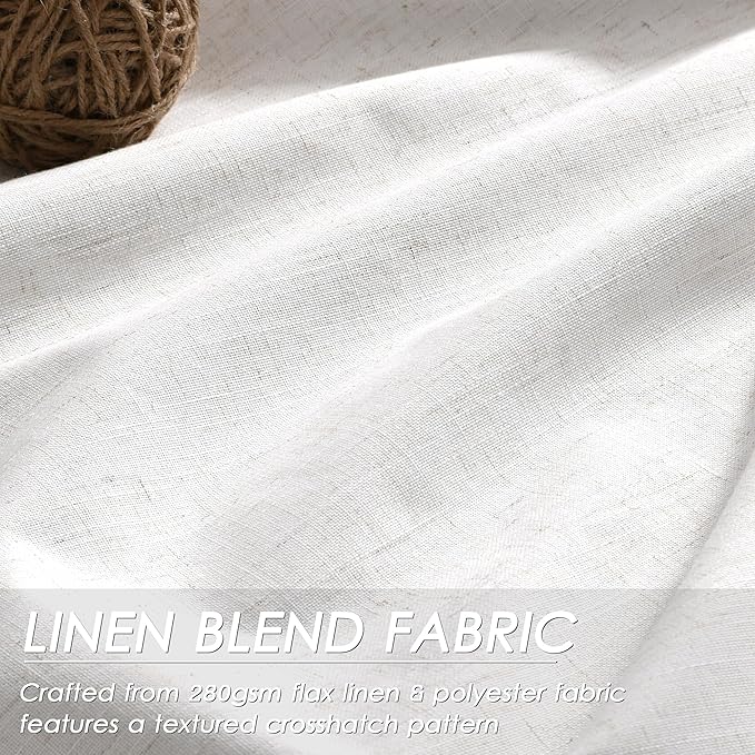 Natural Linen 100% Black Out Curtains 108 Inches Long 2 Panels Set for Bedroom Cream Ivory Pinch Pleated Thermal Insulated Energy Efficient Curtains Living Room High Ceiling Length 9 FT Feet