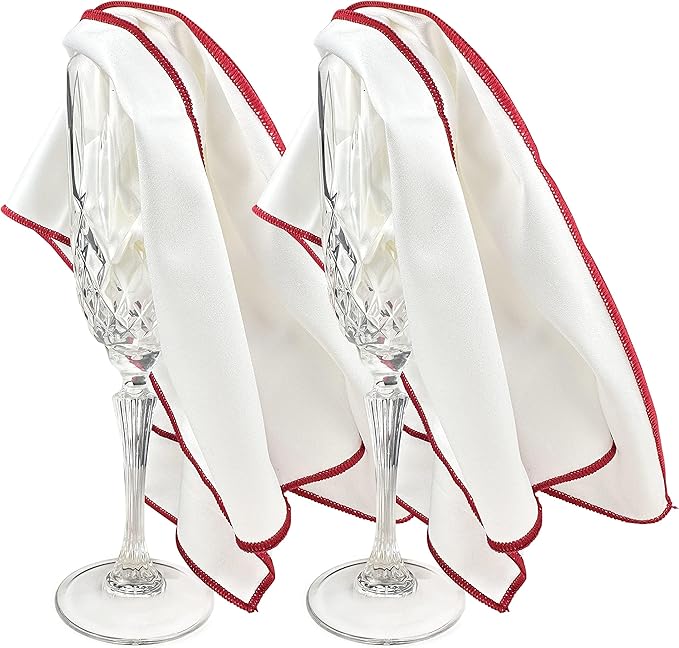 Wine Chic The 4-Pack Premium Microfiber Wine Glass Polishing Cloths, Large Lint-Free Drying Towels for Glasses, Stemware, Glassware, Camera Lenses, This Design 20 Inch X 25 Inch (White, 4 Count)