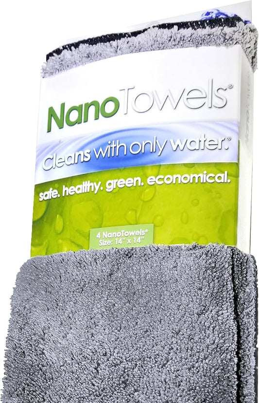 Life Miracle Nano Towels - The Amazing Eco Cloth That Cleans Virtually Any Surface with Only Water. No More Paper Towels Or Toxic Chemicals. 4-Pack (14x14, Grey)