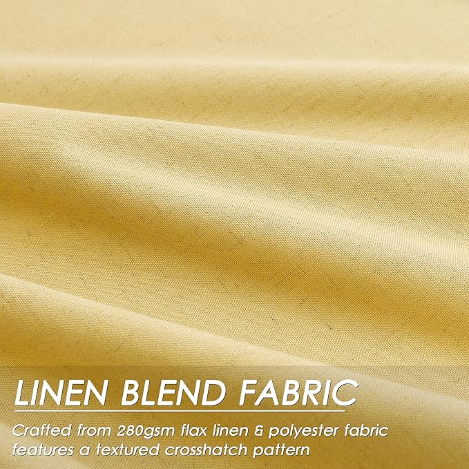 Gold Yellow Linen Blackout Curtains 102 Inches Long Thermal Insulated Back Tab Rod Pocket Flax Linen Sound Absorbing Blackout 2 Panels Set for Dining Room Modern Urban Curtains Drapes 52x102