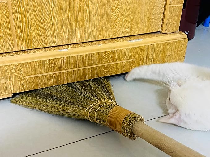 TTS For Home Handmade Whisk Sweeping Broom - Vietnamese Soft Straw Broom for Cleaning - Decorative 9.45" Width, 52.37" Length