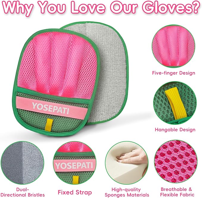 YOSEPATI Thickened Ectrostatic Pet Hair Removal Glove for Cat & Dog, Upgraded Five-Finger Reusable Magic Brush Pet Hair Remover Tool for Couch, Clothing, Carpet & Car Seat, Cat Grooming Gloves