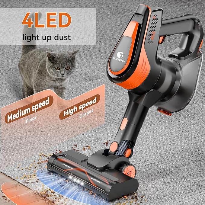 TC-JUNESUN 23Ft Corded Vacuum Cleaner, 600W Powerful Self-Standing Stick Vacuum for Home with 20Kpa Suction, 2 Speeds Lightweight Household Vacuum Cleaner for Carpet,Hardwood Floors and Pet Hair