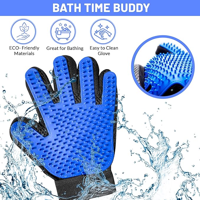ZENELANEP Upgrade Pet Grooming Gloves, Grooming Gloves for Dogs, Cats, Rabbits & Horses with Long and Short Hair, Efficient Pets Hair Remover Mittens - 1 Pair (Blue)