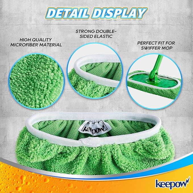 KEEPOW Reusable Wet Pads Refills Compatible with Swiffer Sweeper Mop, Dry Sweeping Cloths, Microfiber Wet Mopping Cloths for Hardwood Floor Cleaning, 6 Pack (Mop is Not Included)