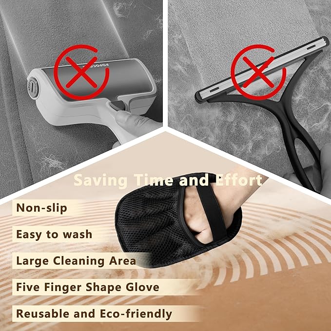 Seyezo Pet Hair Removal Glove, Reusable Washable Pet Hair Remover for Cats Dogs, Electrostatic Cat Grooming Gloves for Pet Hair, Efficient Dog Hair Remover for Couch,Furniture,Clothes (Black)