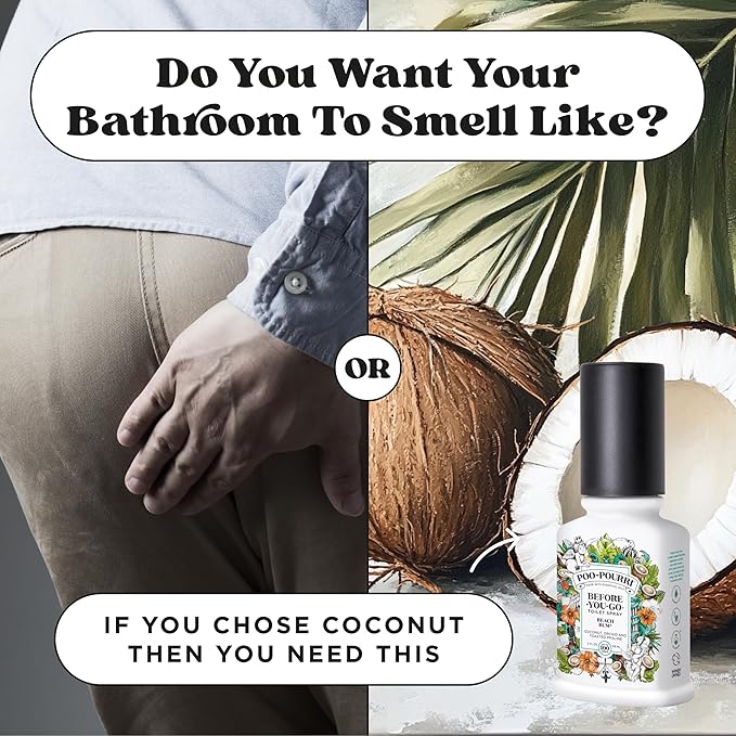 Poo-Pourri Before-You-Go Toilet Spray, Beach Bum, 2 Fl Oz, Up to 100 Uses, Bathroom Odor Deodorizer with Essential Oils for Home or Work, Travel Essentials, TSA Approved Size, Coconut, Orchid Scent